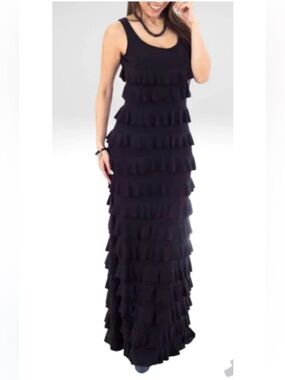 Black Sleeveless Tiered Ruffle Maxi Dress  Size 1X